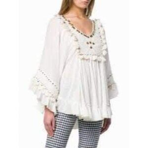 Mes Demoiselles Paris White Boho Embroidered Top W/Coin Detail 38 Small